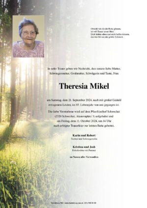 Traueranzeige von Theresia Mikel
