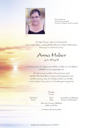 Traueranzeige von Anna Huber