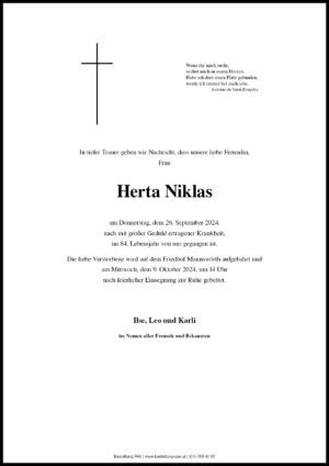 Traueranzeige von Herta Niklas