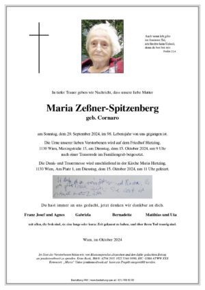 Traueranzeige von Maria Zeßner-Spitzenberg