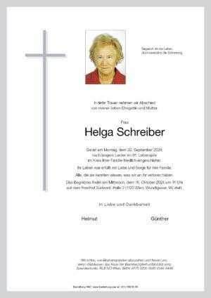 Traueranzeige von Helga Schreiber