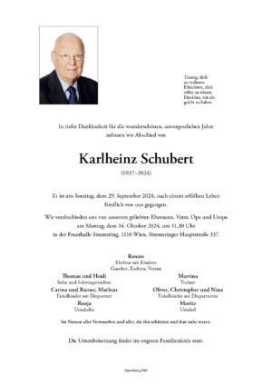 Traueranzeige von Karlheinz Schubert