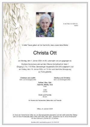 Traueranzeige von Christa Ott