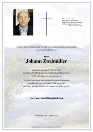 Traueranzeige von Johann Zweimüller