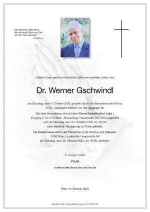 Traueranzeige von Dr. Werner Gschwindl