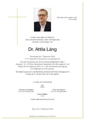 Traueranzeige von Dr. Attila Láng