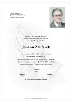 Traueranzeige von Johann Zaufarek