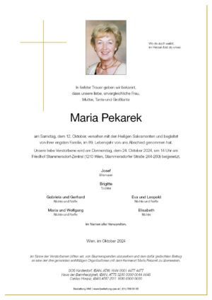 Traueranzeige von Maria Pekarek
