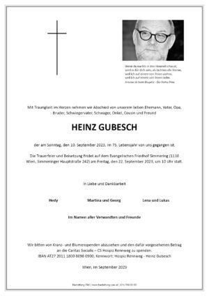 Traueranzeige von Heinz Gubesch