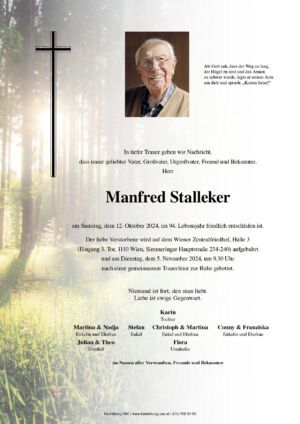Traueranzeige von Manfred Stalleker