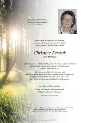 Traueranzeige von Christine Fertsak