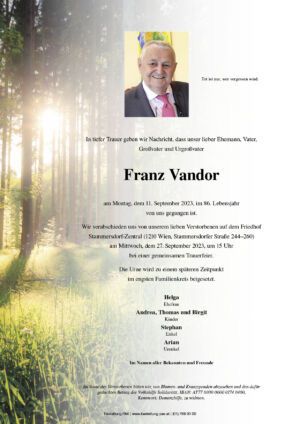 Traueranzeige von Franz Vandor