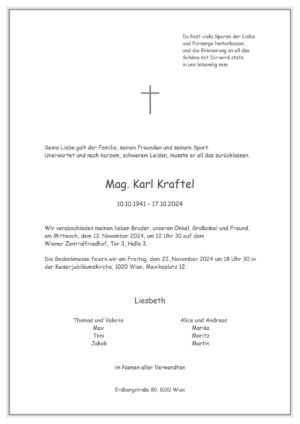 Traueranzeige von Mag. Karl Kraftel