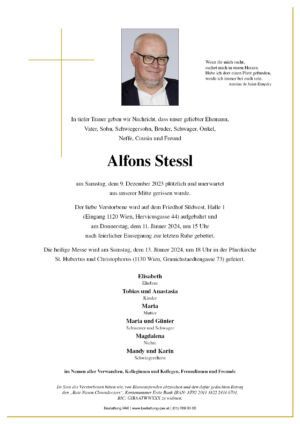 Traueranzeige von Alfons Stessl