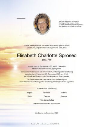 Traueranzeige von Elisabeth Sprosec