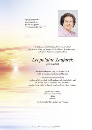 Traueranzeige von Leopoldine Zaufarek