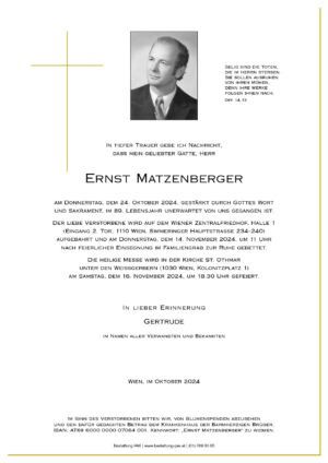 Traueranzeige von Ernst Matzenberger