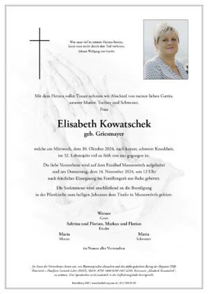 Traueranzeige von Elisabeth Kowatschek