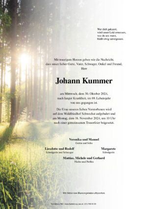 Traueranzeige von Johann Kummer