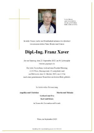 Traueranzeige von Dipl.-Ing. Franz Xaver