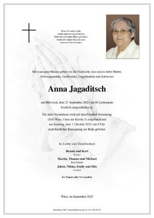 Traueranzeige von Anna Jagaditsch