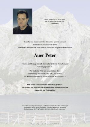 Traueranzeige von Peter Auer
