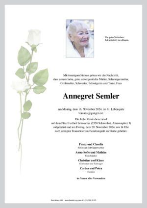 Traueranzeige von Annegret Semler