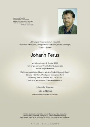 Traueranzeige von Johann Ferus