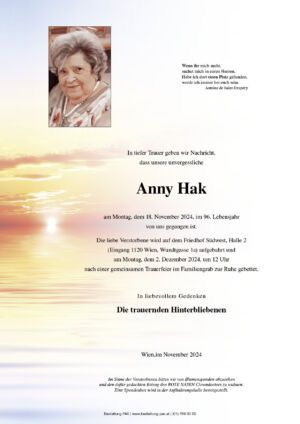 Traueranzeige von Anny Hak