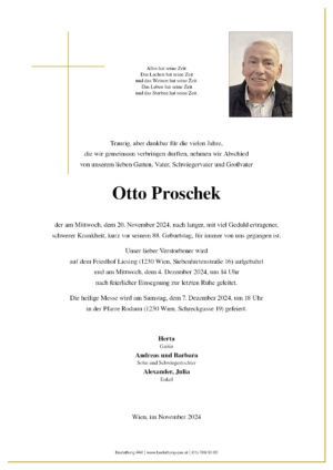 Traueranzeige von Otto Proschek