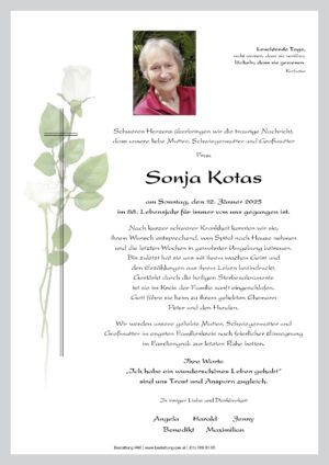 Traueranzeige von Sonja Kotas