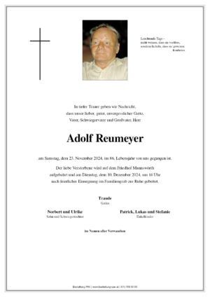 Traueranzeige von Adolf Reumeyer