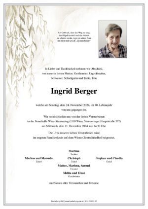 Traueranzeige von Ingrid Berger