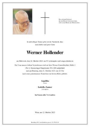 Traueranzeige von Werner Hollender