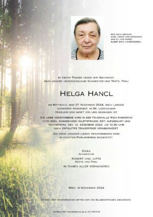 Traueranzeige von Helga Hancl