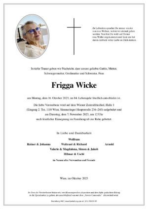 Traueranzeige von Frigga Wicke