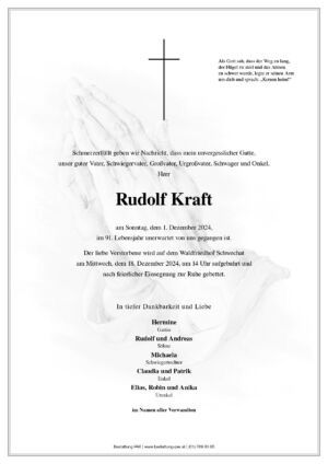 Traueranzeige von Rudolf Kraft
