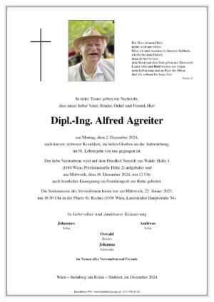 Traueranzeige von Dipl.-Ing. Alfred Agreiter