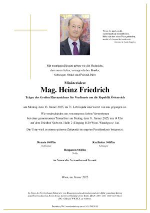 Traueranzeige von Mag. Heinz Friedrich
