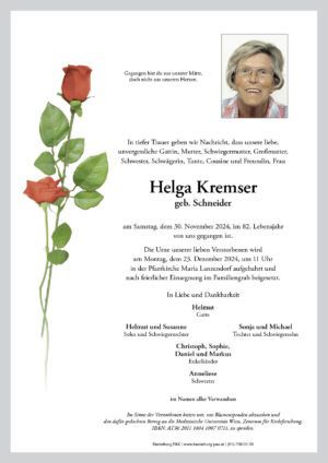 Traueranzeige von Helga Kremser