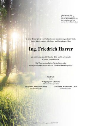 Traueranzeige von Friedrich Harrer