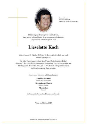 Traueranzeige von Lieselotte Koch
