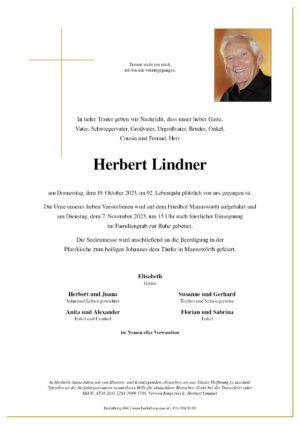 Traueranzeige von Herbert Lindner