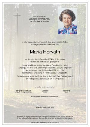 Traueranzeige von Maria Horvath