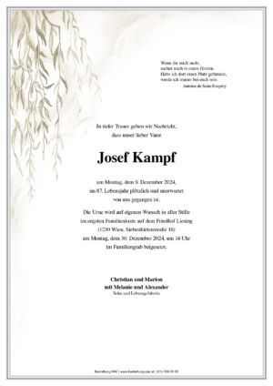 Traueranzeige von Josef Kampf
