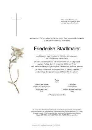 Traueranzeige von Friederike Stadlmaier