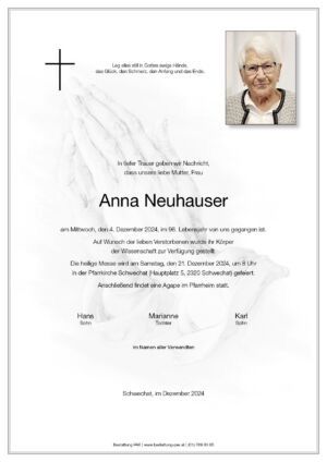 Traueranzeige von Anna Neuhauser
