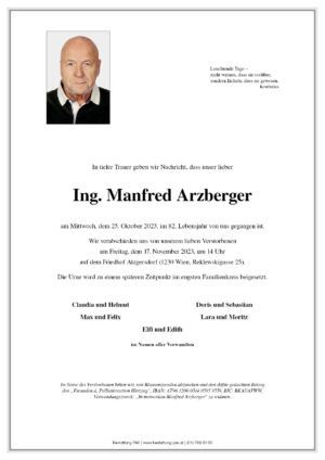 Traueranzeige von Ing. Manfred Arzberger