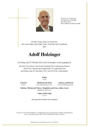 Traueranzeige von Adolf Holzinger