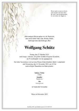 Traueranzeige von Wolfgang Schütz